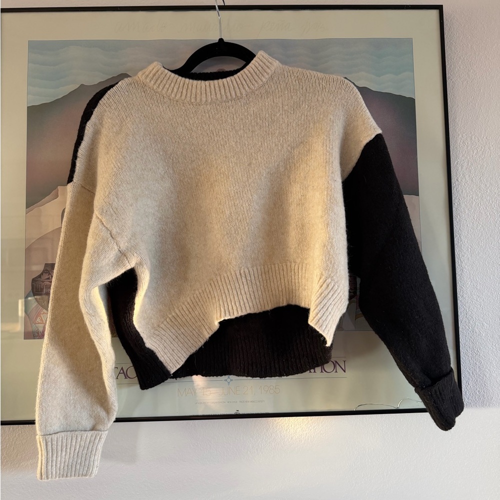 Topshop PETITE Two-Tone Sweater - Cream and Black